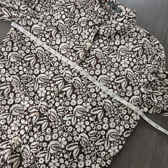 Lauren Ralph Lauren Brown Floral Button Up Shirt 3/4 Sleeve Cotton Lightweight L - Picture 7 of 7